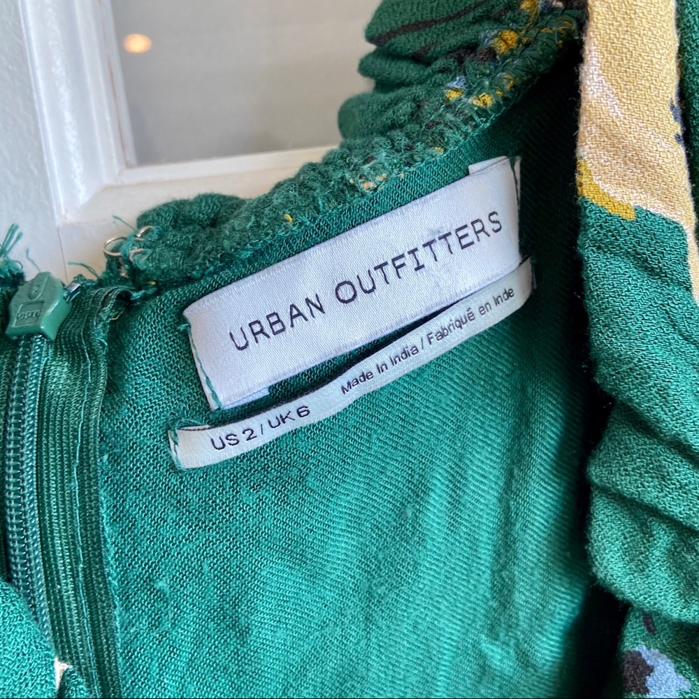 Urban Outfitters Floral Green Yellow Ruched Dress - Picture 5 of 6